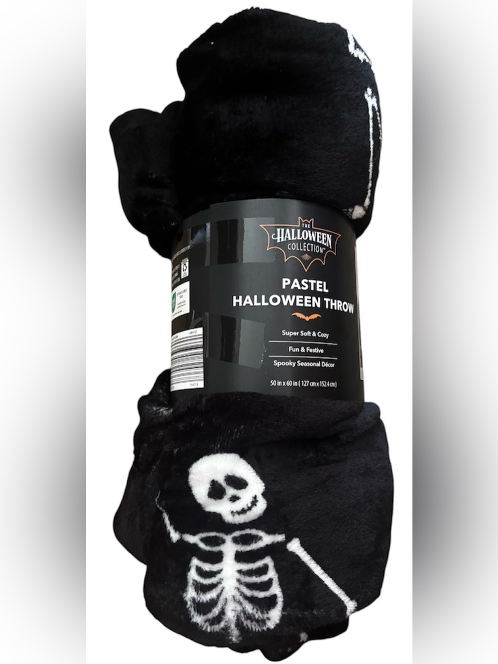 NWT  VIRAL TIK TOK ALDI FAUX FUR HALLOWEEN FALL THROW BLACK Skeleton
